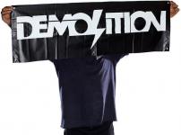 Freizeit Demolition Banner schwarz mit weissem Logo 