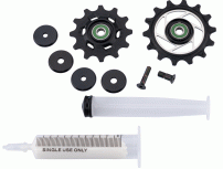 Sram REAR DERAILLEUR CERAMIC PULLEY KIT RED AXS E1 (INCLUDES 12T UPPER PULLEY AND 14T LOWER METAL SPIDER PULLEY, 18.5MM AND 12.8MM TITANIUM PULLEY SCREWS, GREASE)