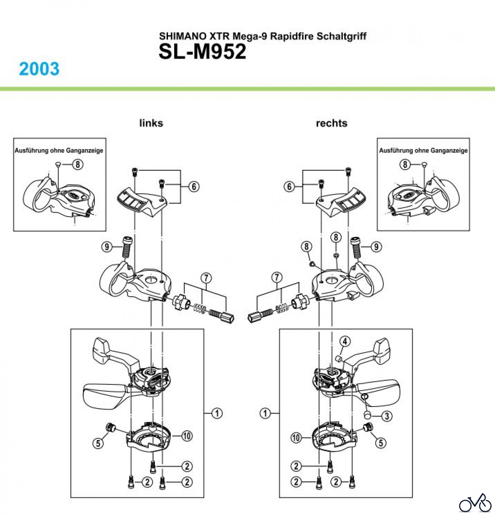  Shimano SL Shift Lever - Schalthebel SL-M952, 2003 SHIMANO XTR Mega-9 Rapidfire Schaltgriff