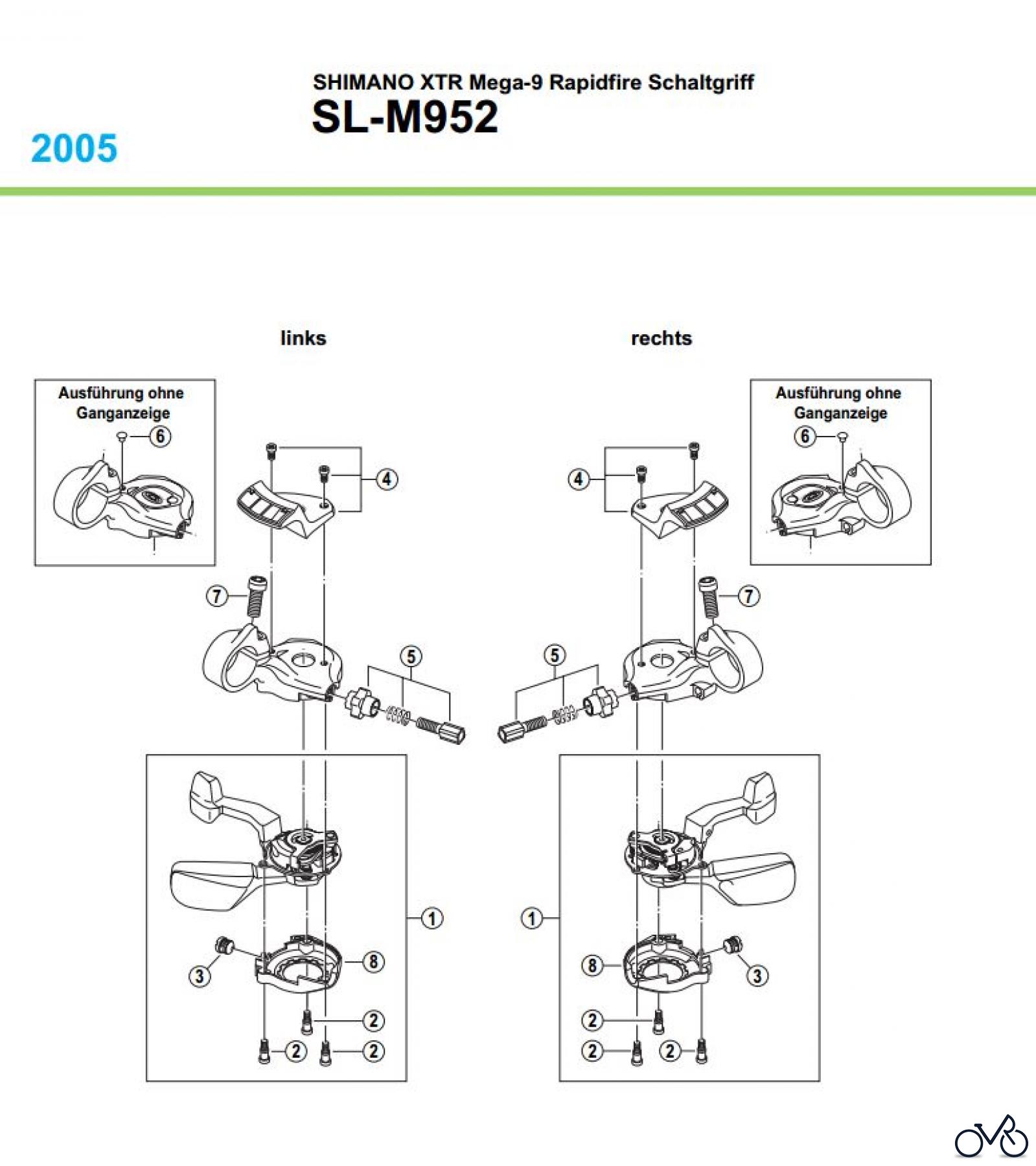  Shimano SL Shift Lever - Schalthebel SL-M952, 2005 SHIMANO XTR Mega-9 Rapidfire Schaltgriff