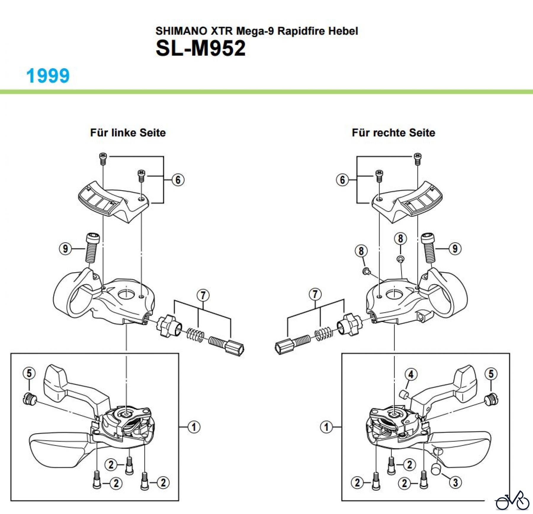  Shimano SL Shift Lever - Schalthebel SL-M952-1782 SHIMANO XTR Mega-9 Rapidfire Hebel