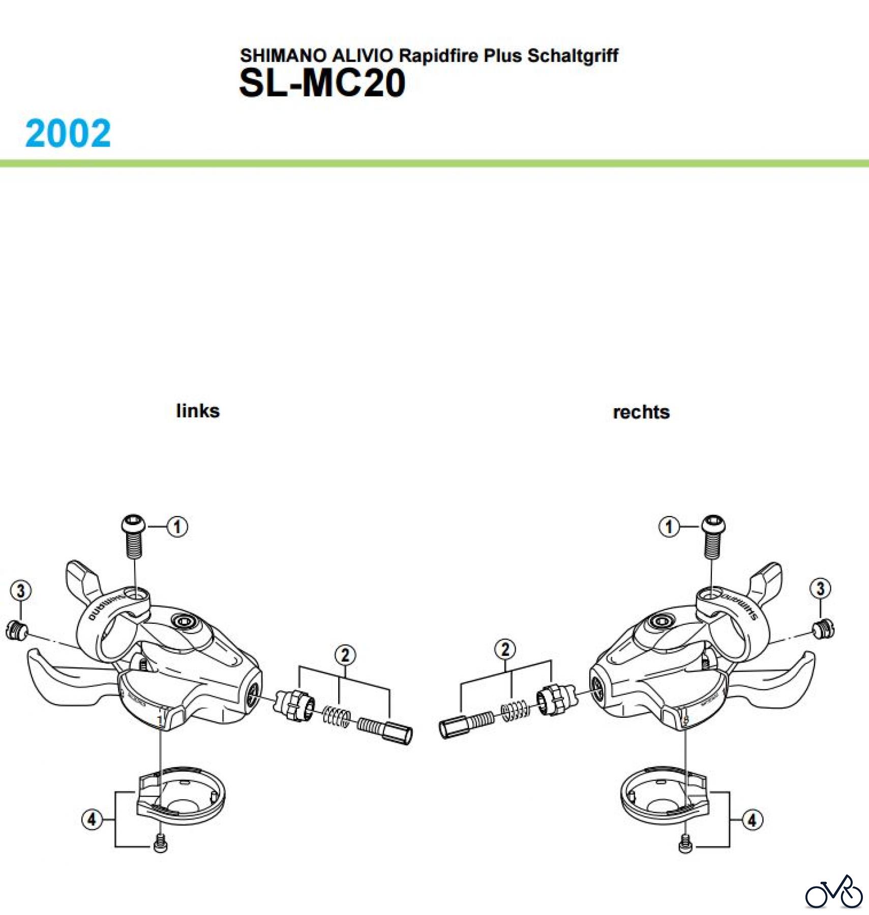  Shimano SL Shift Lever - Schalthebel SL-MC20, 2002 SHIMANO ALIVIO Rapidfire Plus Schaltgriff