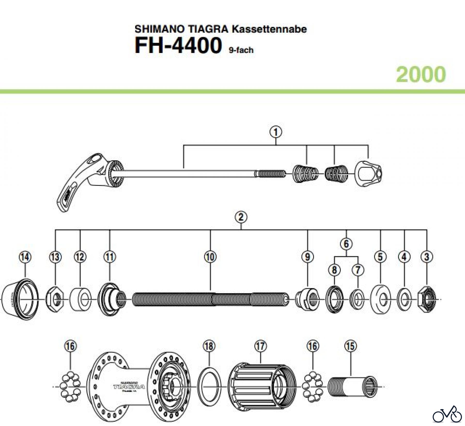 Shimano FH Free Hub - Freilaufnabe FH-4400, 2000 SHIMANO TIAGRA Kassettennabe 9-fach