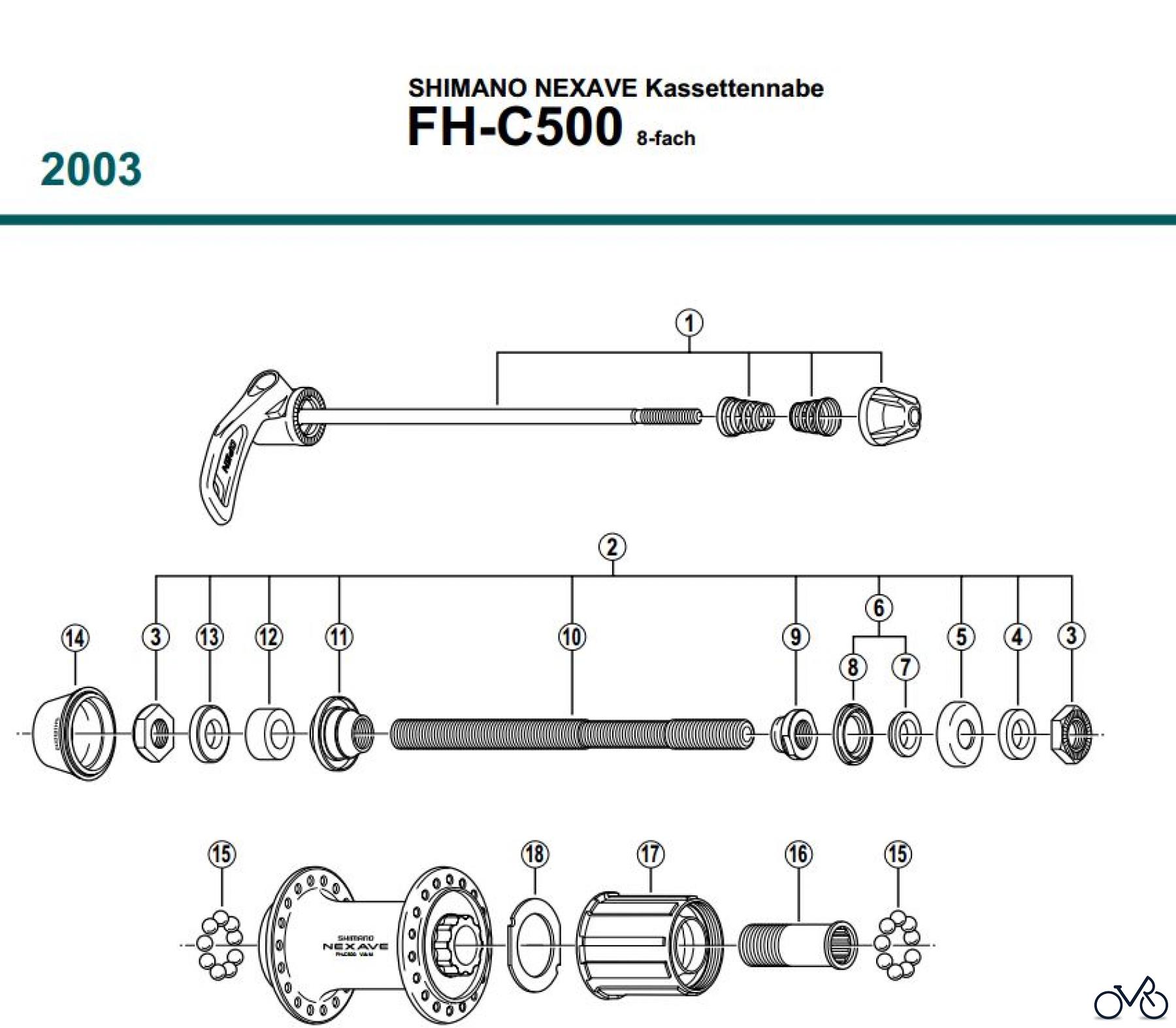  Shimano FH Free Hub - Freilaufnabe FH-C500 SHIMANO NEXAVE Kassettennabe 8-fach