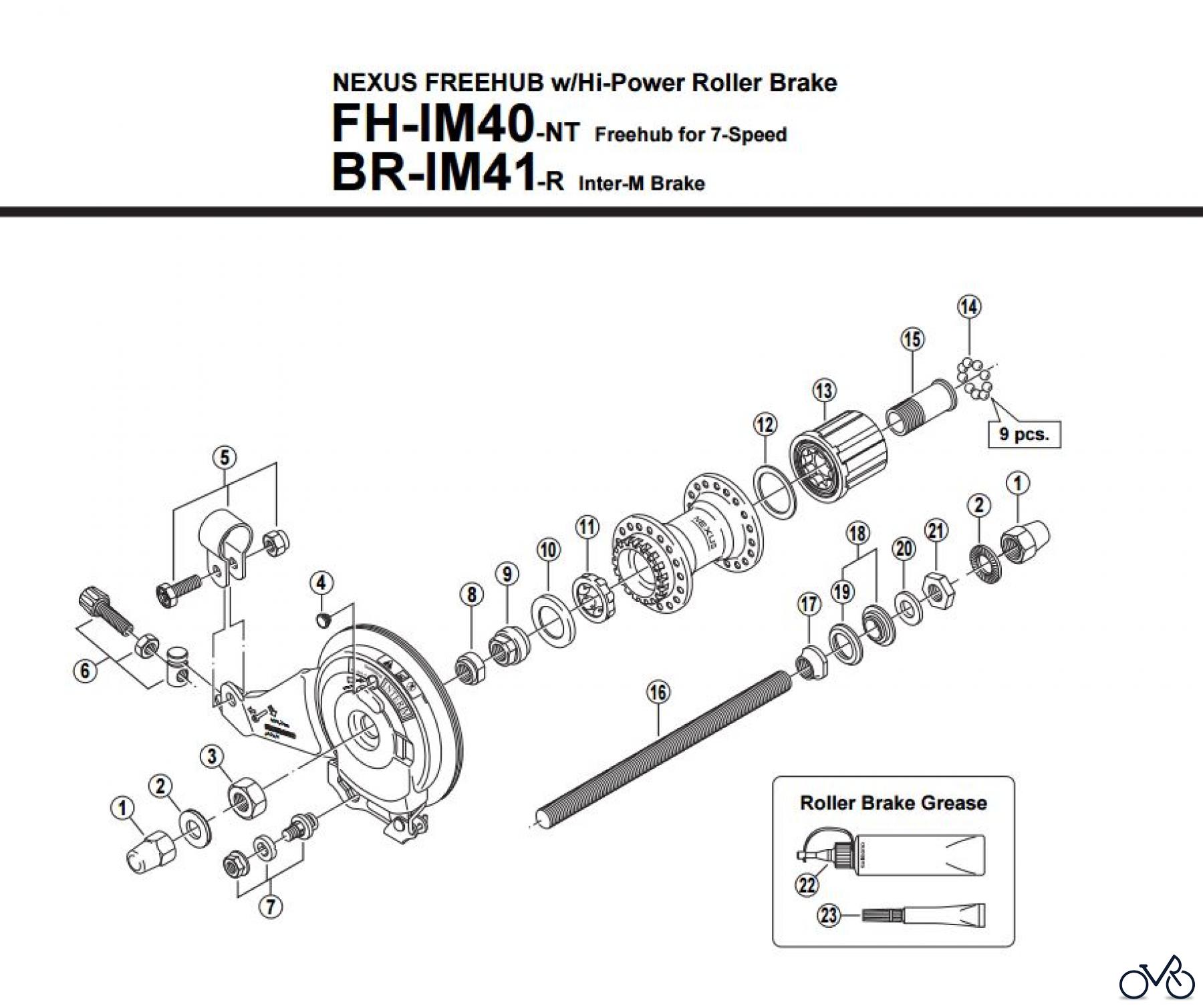  Shimano FH Free Hub - Freilaufnabe FH-IM40- BRIM41 -1606C NEXUS Kassettennabe w/Hi-Power Roller Brake 7-fach