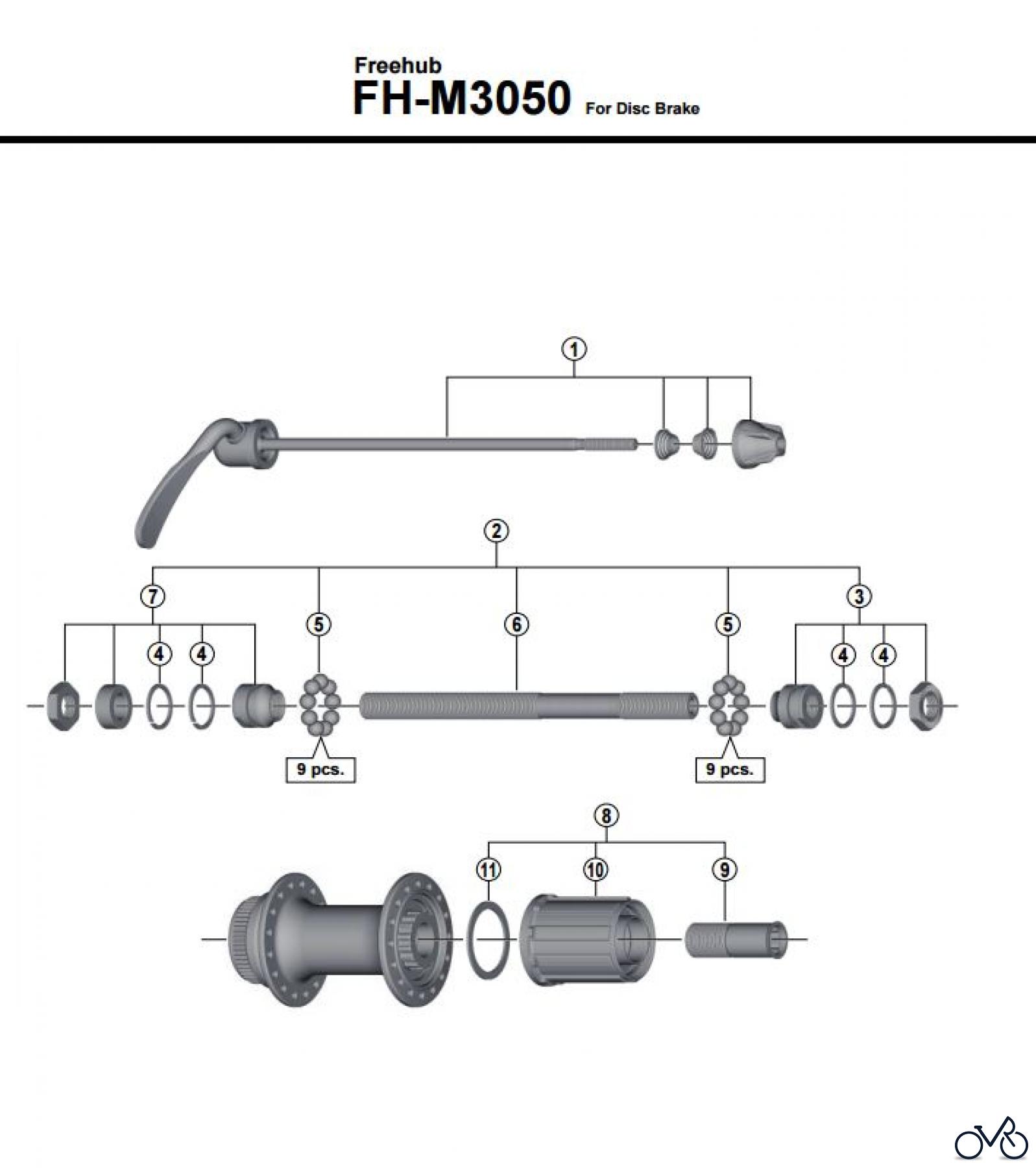  Shimano FH Free Hub - Freilaufnabe FH-M3050 -3839 Kassettennabe für Scheibenbremse