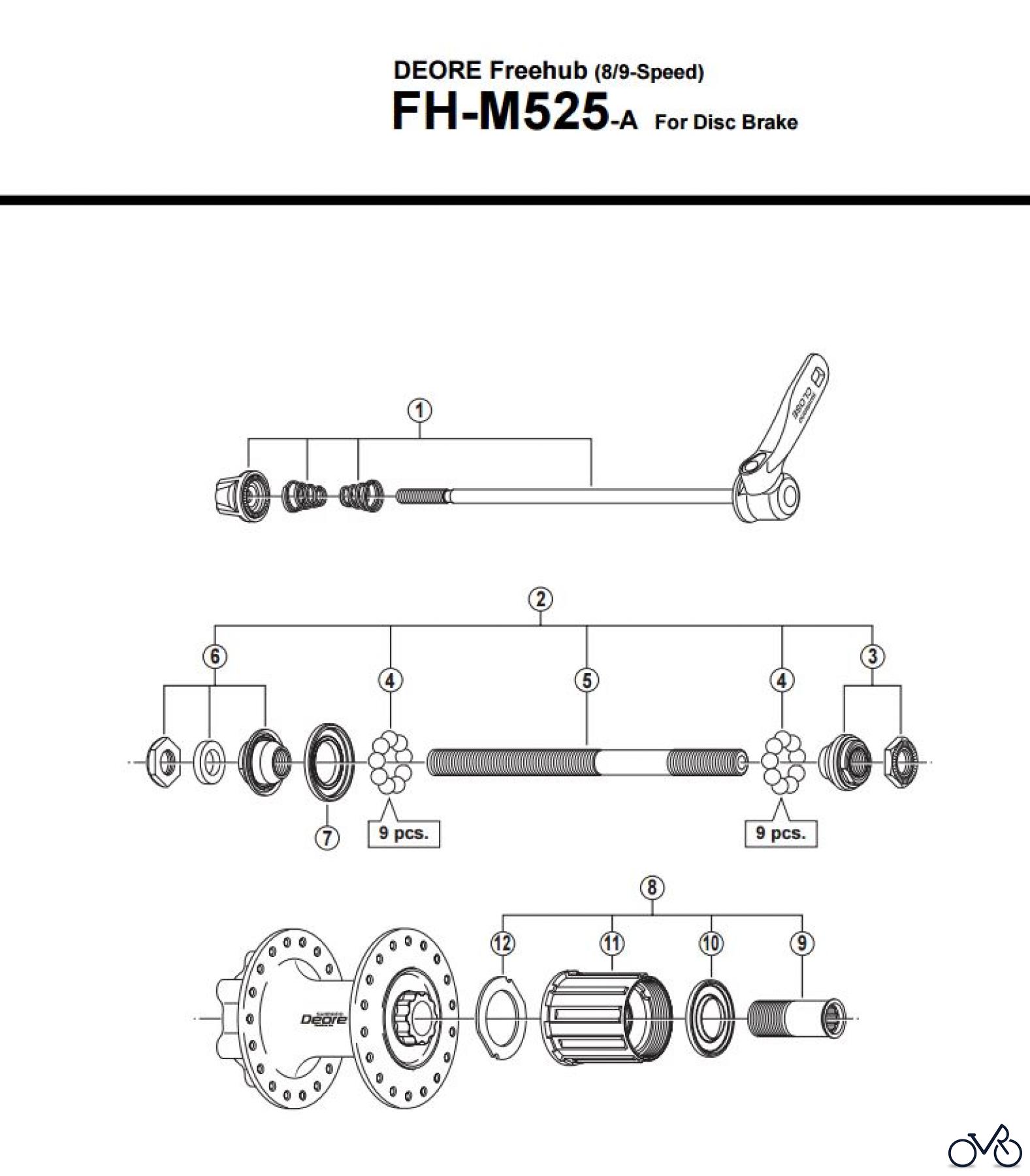  Shimano FH Free Hub - Freilaufnabe FH-M525-A -3287 DEORE Kassettennabe 8-/9-fach