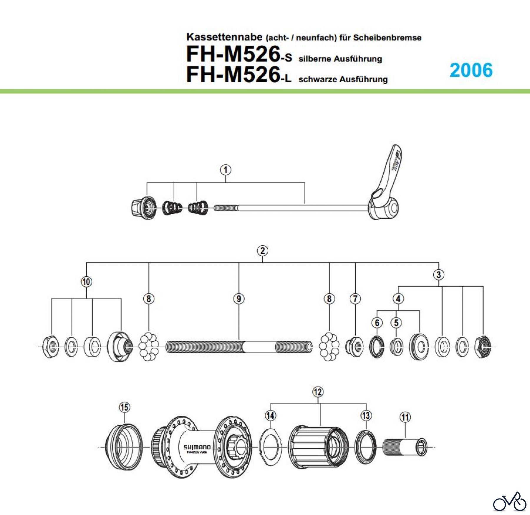  Shimano FH Free Hub - Freilaufnabe FH-M526 Kassettennabe (8- / 9-fach) für Scheibenbremse