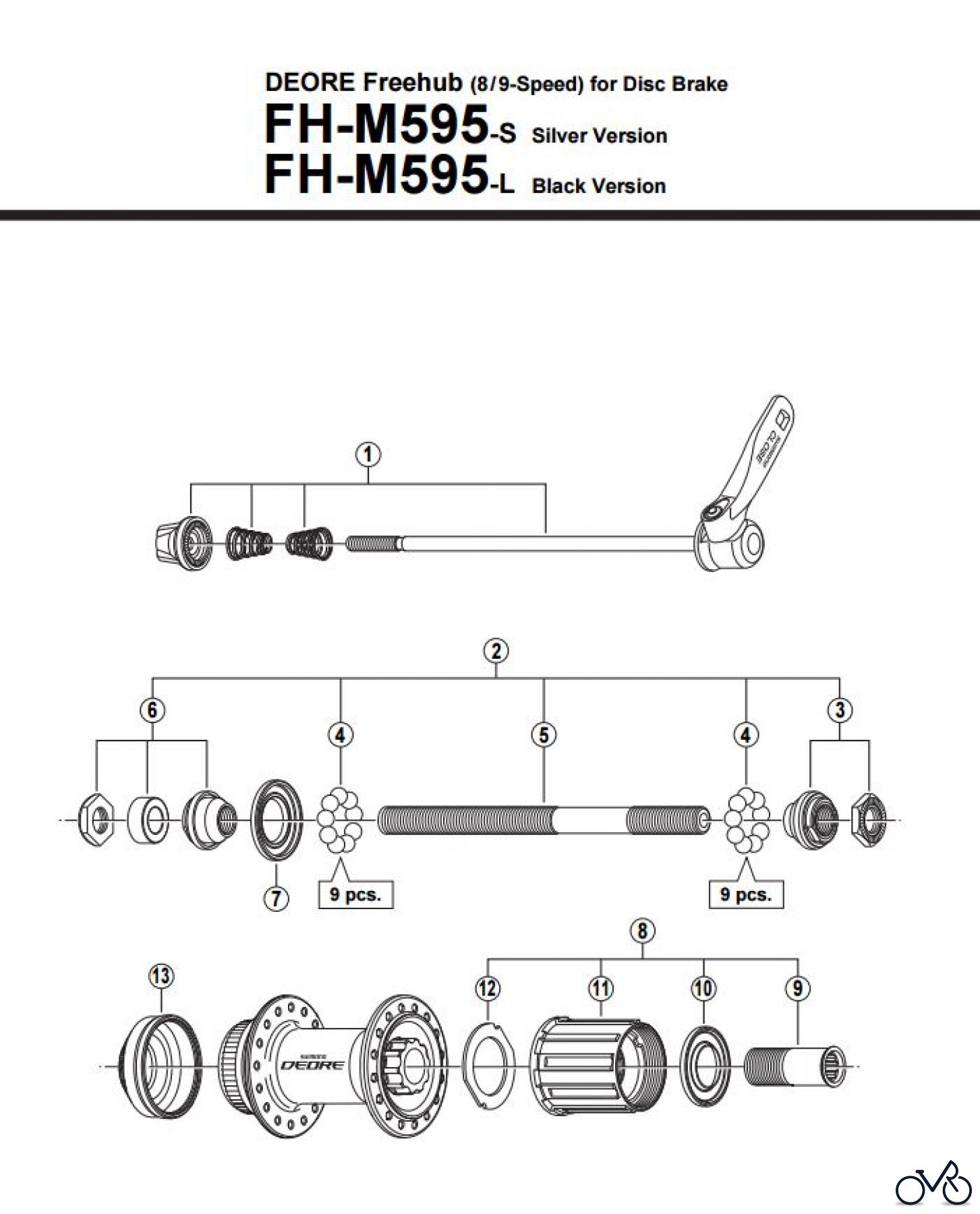  Shimano FH Free Hub - Freilaufnabe FH-M595 -2928 DEORE Kassettennabe 8-/9-fach