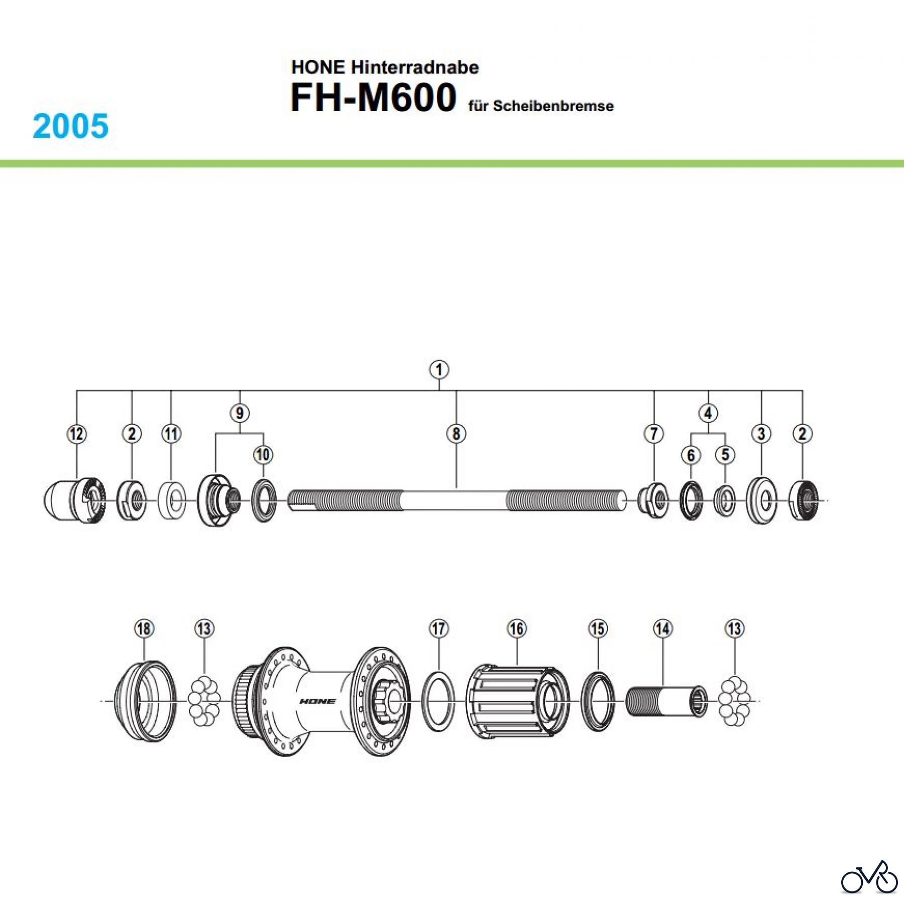  Shimano FH Free Hub - Freilaufnabe FH-M600, 2005 HONE Hinterradnabe für Scheibenbremse