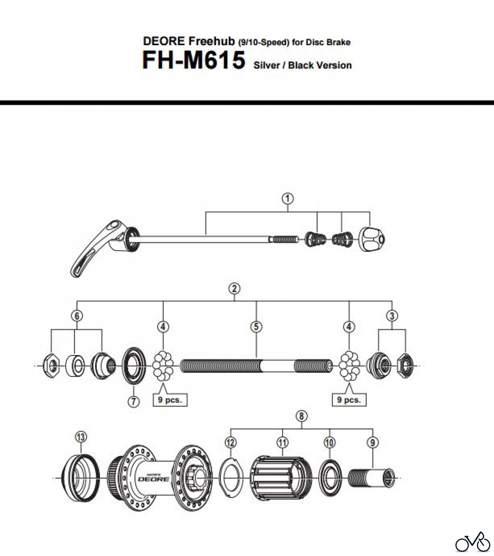  Shimano FH Free Hub - Freilaufnabe FH-M615  DEORE Kassettennabe 9-/10-fach