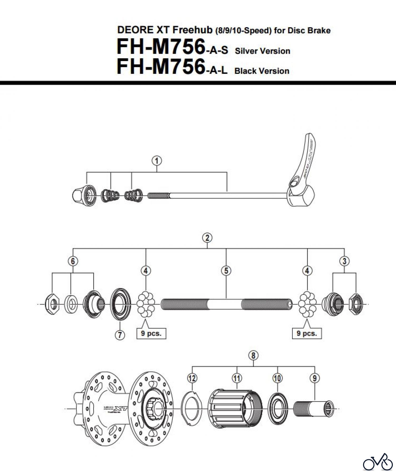  Shimano FH Free Hub - Freilaufnabe FH-M756-A -3295 DEORE XT Freehub (8/9/10-Speed) for Disc Brake