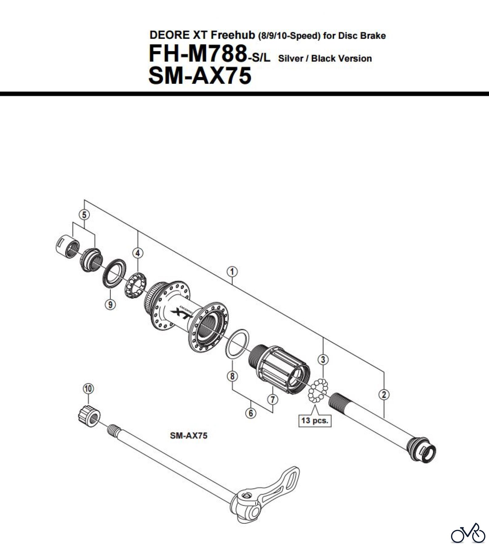  Shimano FH Free Hub - Freilaufnabe FH-M788  DEORE XT Freehub (8/9/10-Speed) for Disc Brake