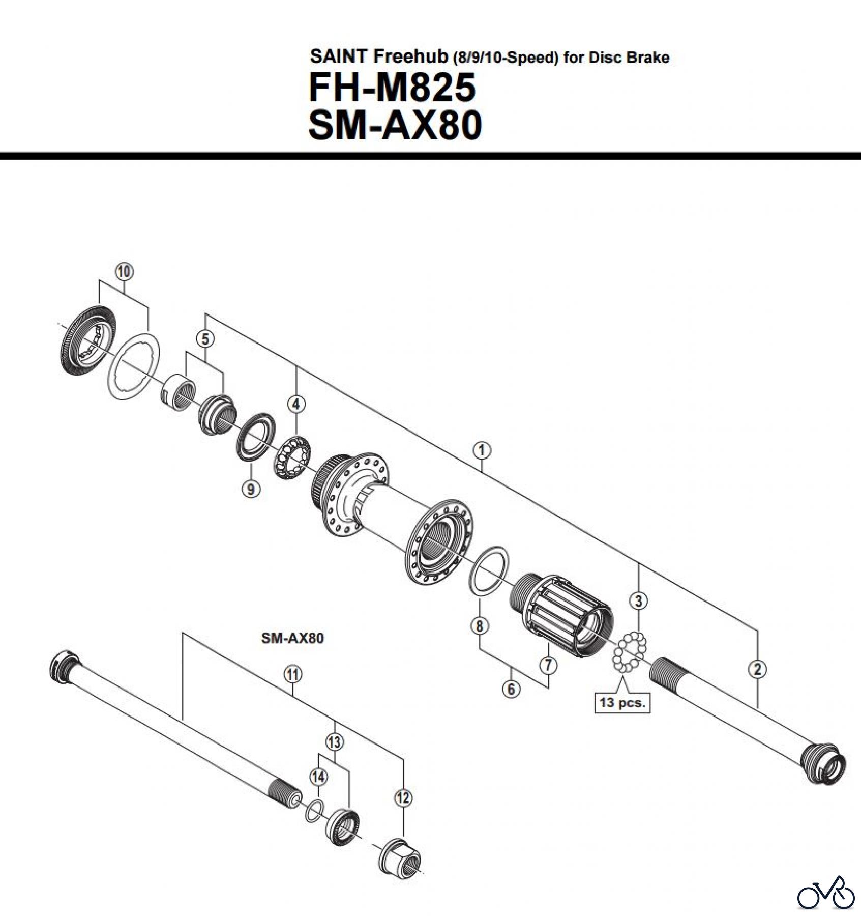  Shimano FH Free Hub - Freilaufnabe FH-M825 SAINT Freehub (8/9/10-Speed) for Disc Brak