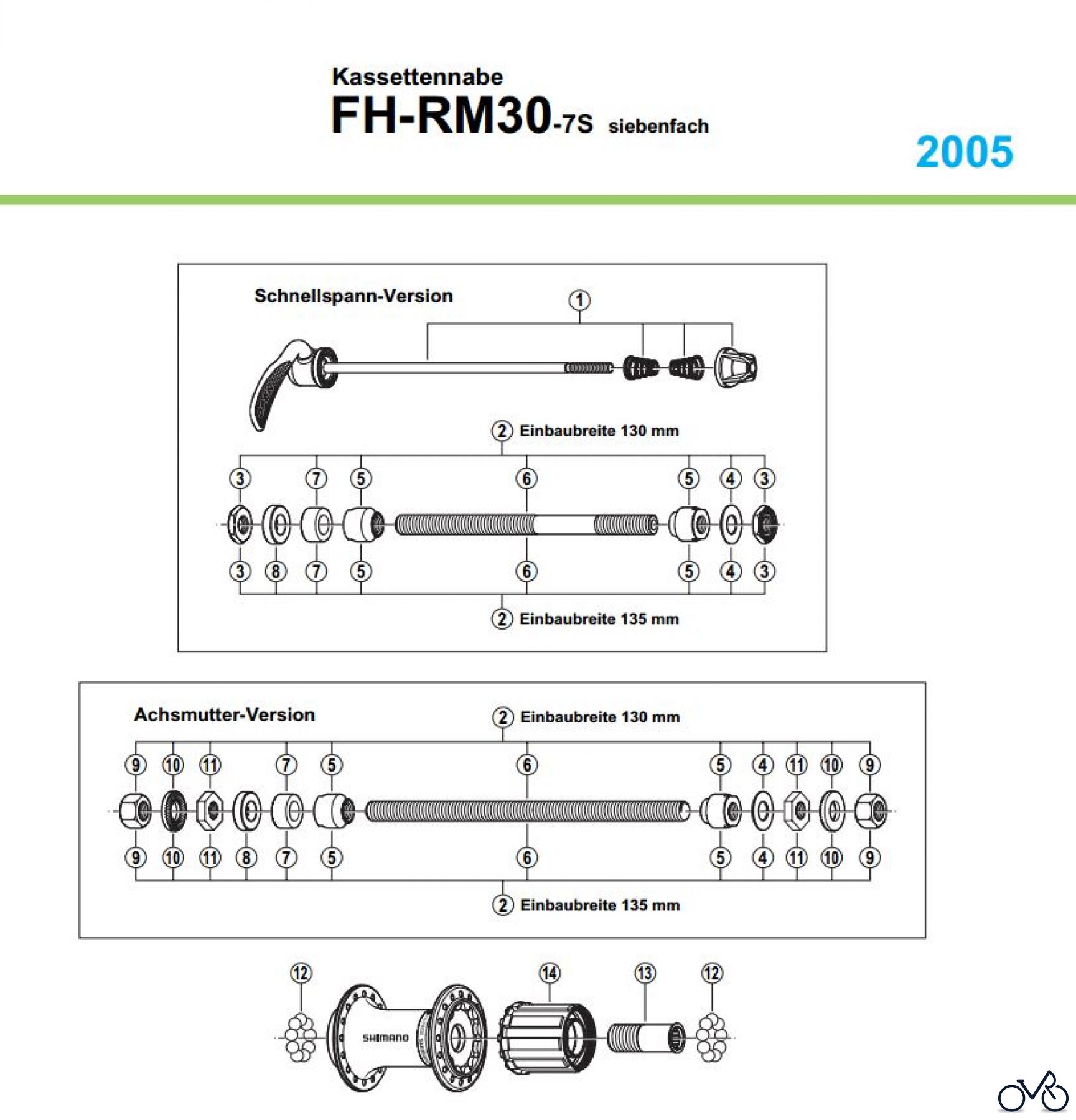  Shimano FH Free Hub - Freilaufnabe FH-RM30 Kassettennabe 7-fach