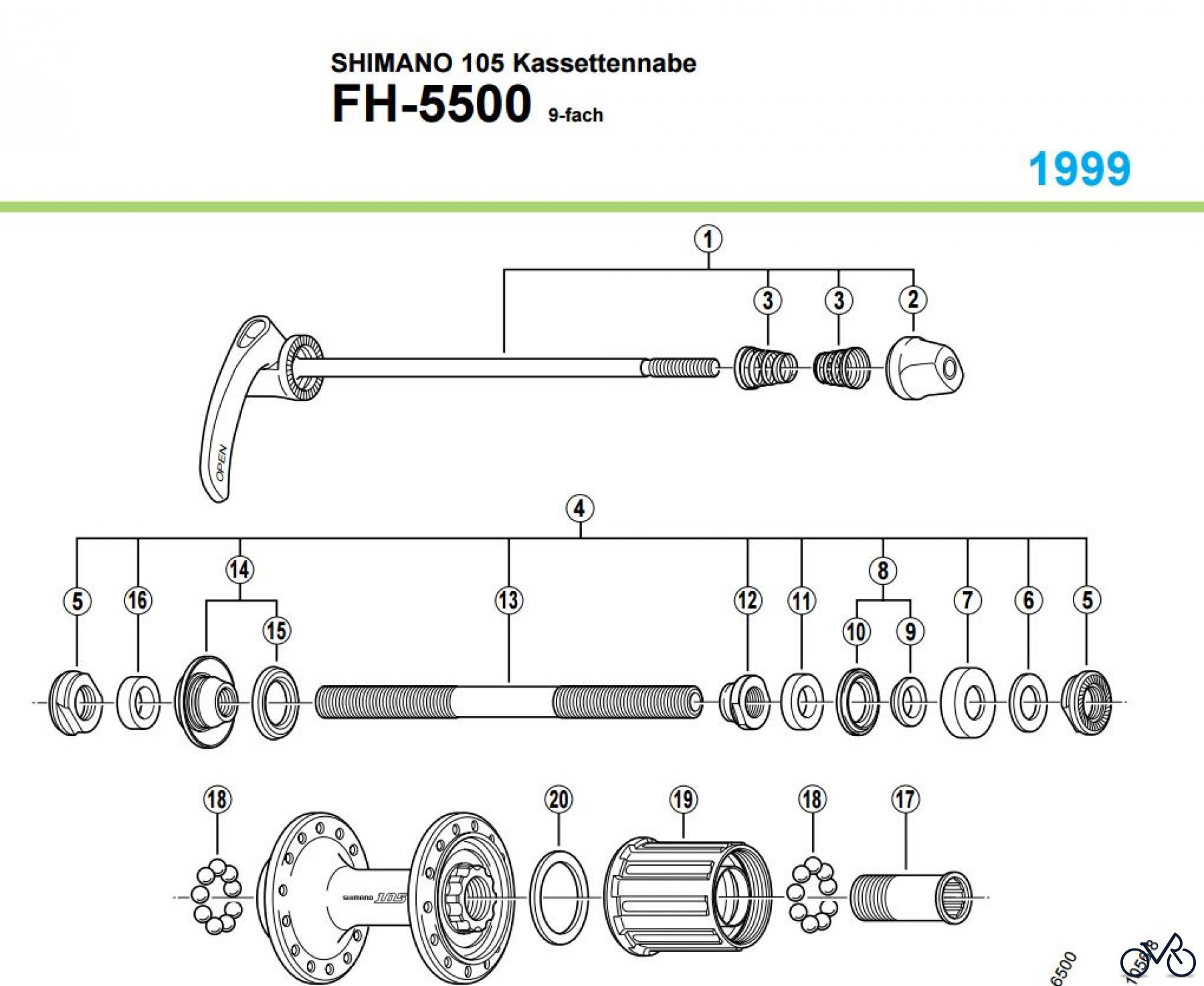  Shimano FH Free Hub - Freilaufnabe FH-5500 SHIMANO 105 Kassettennabe 9-fach