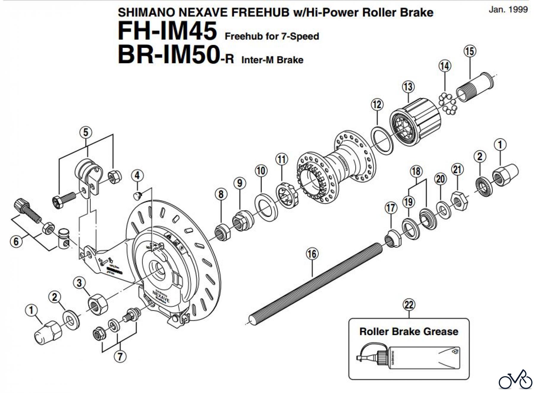  Shimano BR Brake - Bremse BR-IM50F, 1999 ,-1822 SHIMANO NEXAVE FREEHUB w/Hi-Power Roller Brake