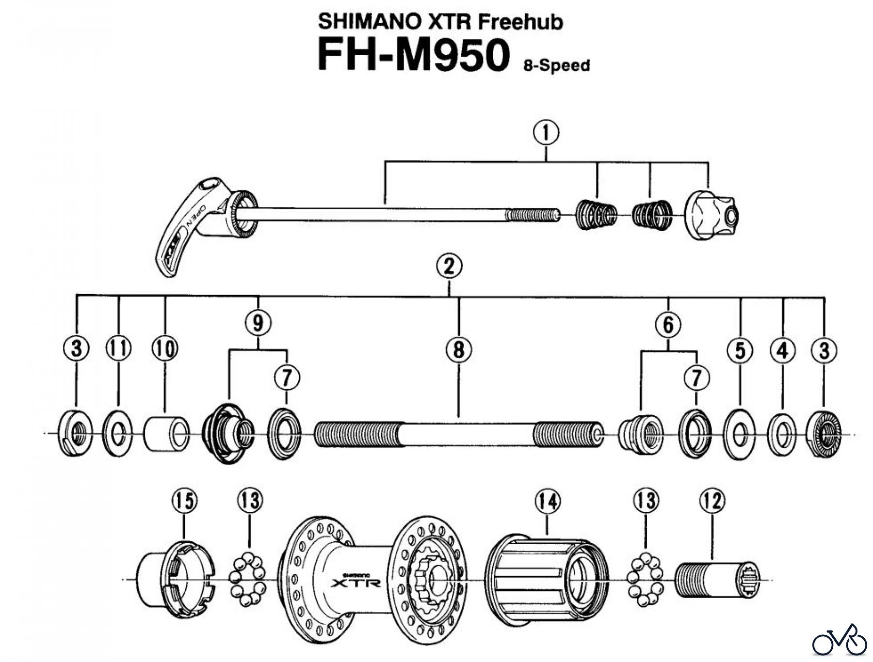  Shimano FH Free Hub - Freilaufnabe FH-M950 Shimano XTR 8-fach