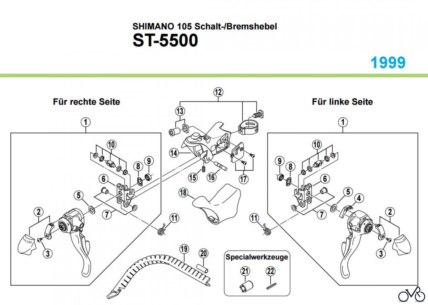  Shimano ST Rapidfire- Schaltbremshebel ST-5500, 1999 SHIMANO 105 Schalt-/Bremshebel
