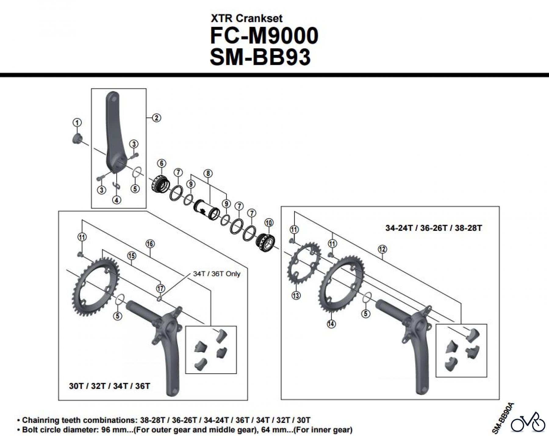  Shimano FC Front Chainwheel - Kurbelsatz, Vorderes Kettenblatt FC-M9000 XTR Kurbelgarnitur