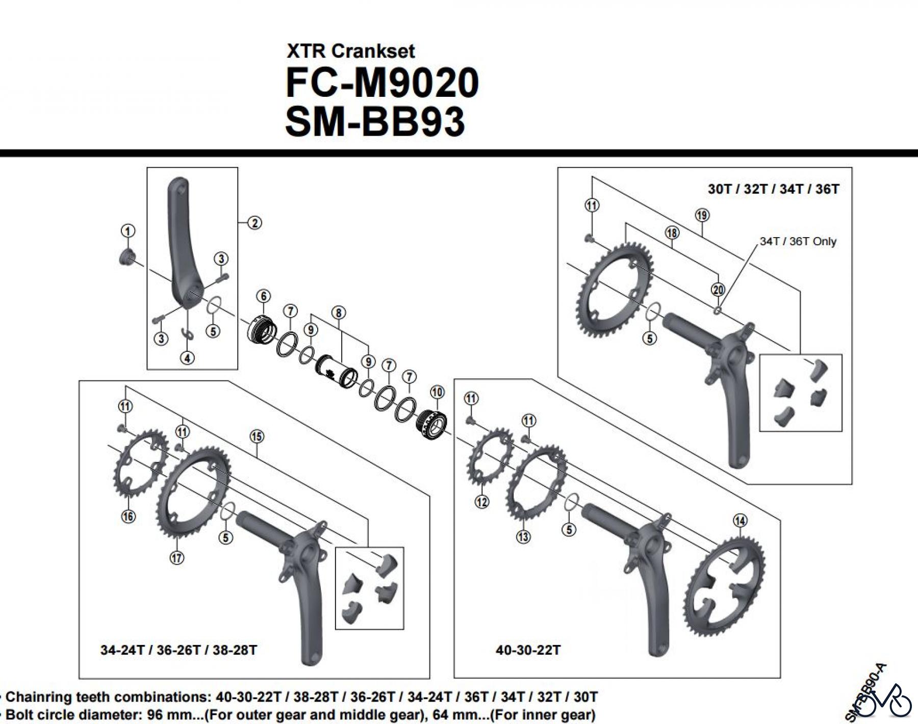  Shimano FC Front Chainwheel - Kurbelsatz, Vorderes Kettenblatt FC-M9020-3776 XTR Kurbelgarnitur