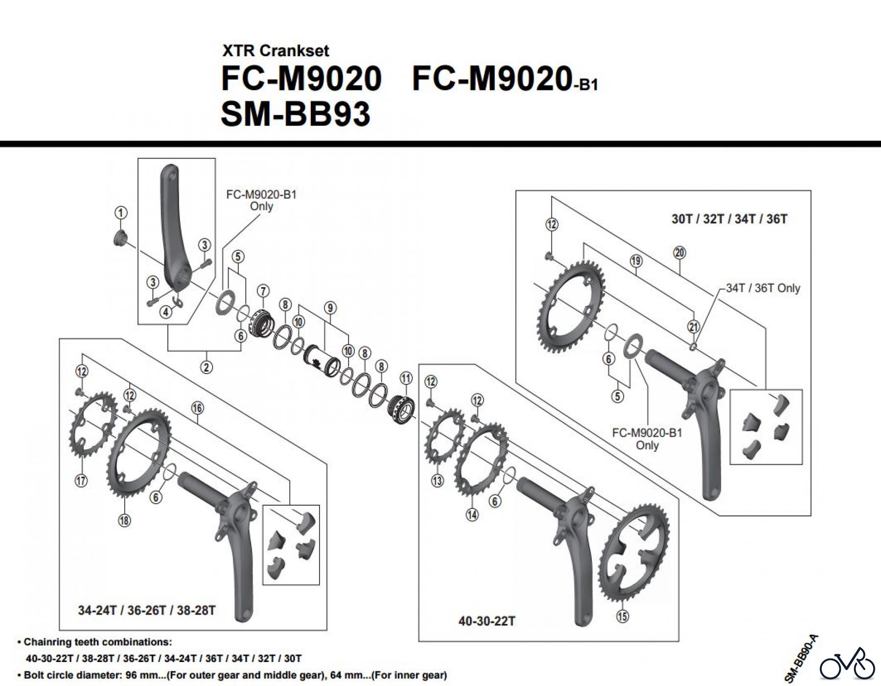  Shimano FC Front Chainwheel - Kurbelsatz, Vorderes Kettenblatt FC-M9020-3776B XTR Kurbelgarnitur