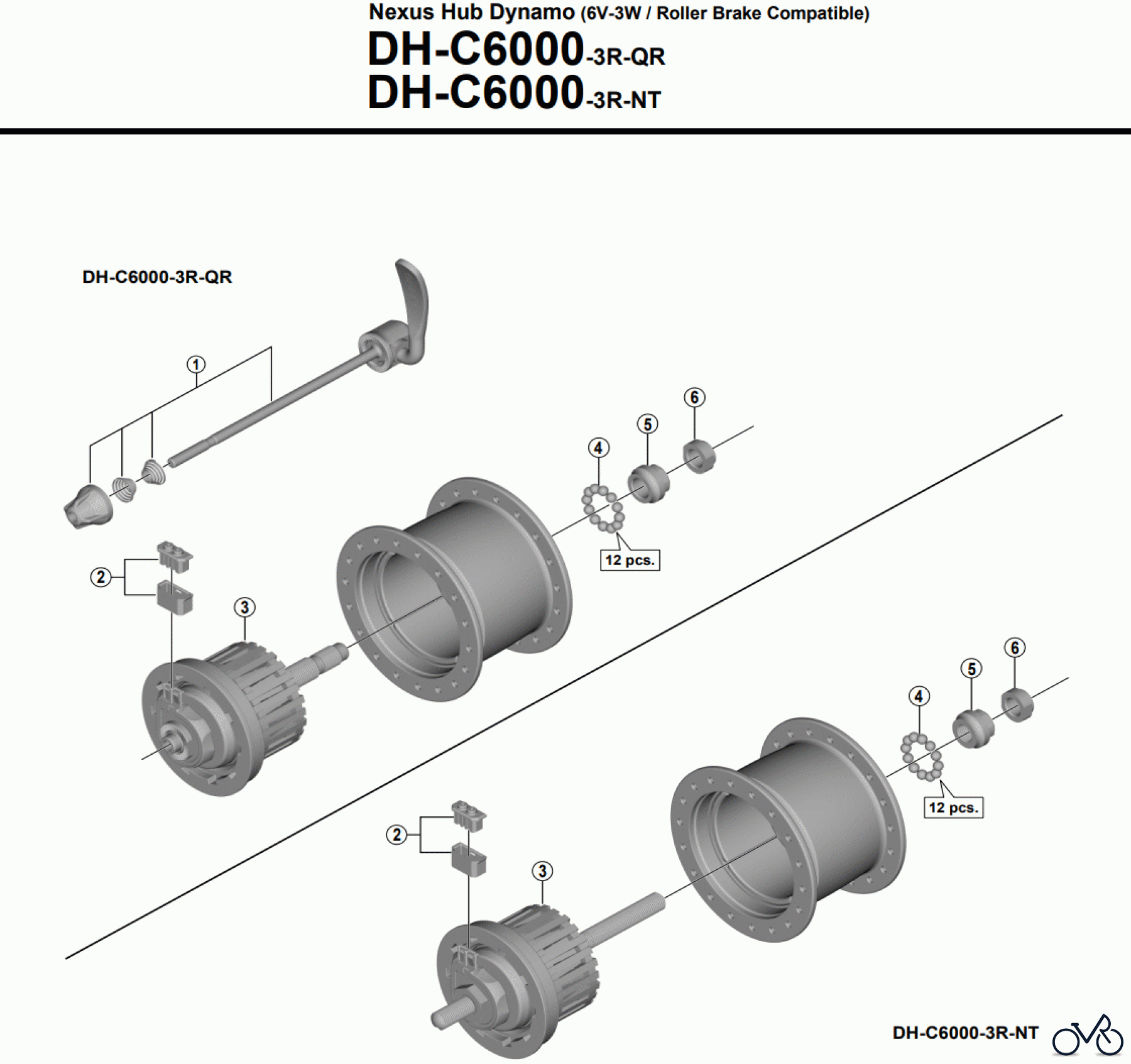  Shimano DH Dynamo Hub - Nabendynamo DH-C6000-3R Nexus Hub Dynamo (6V-3W / Roller Brake Compatible)