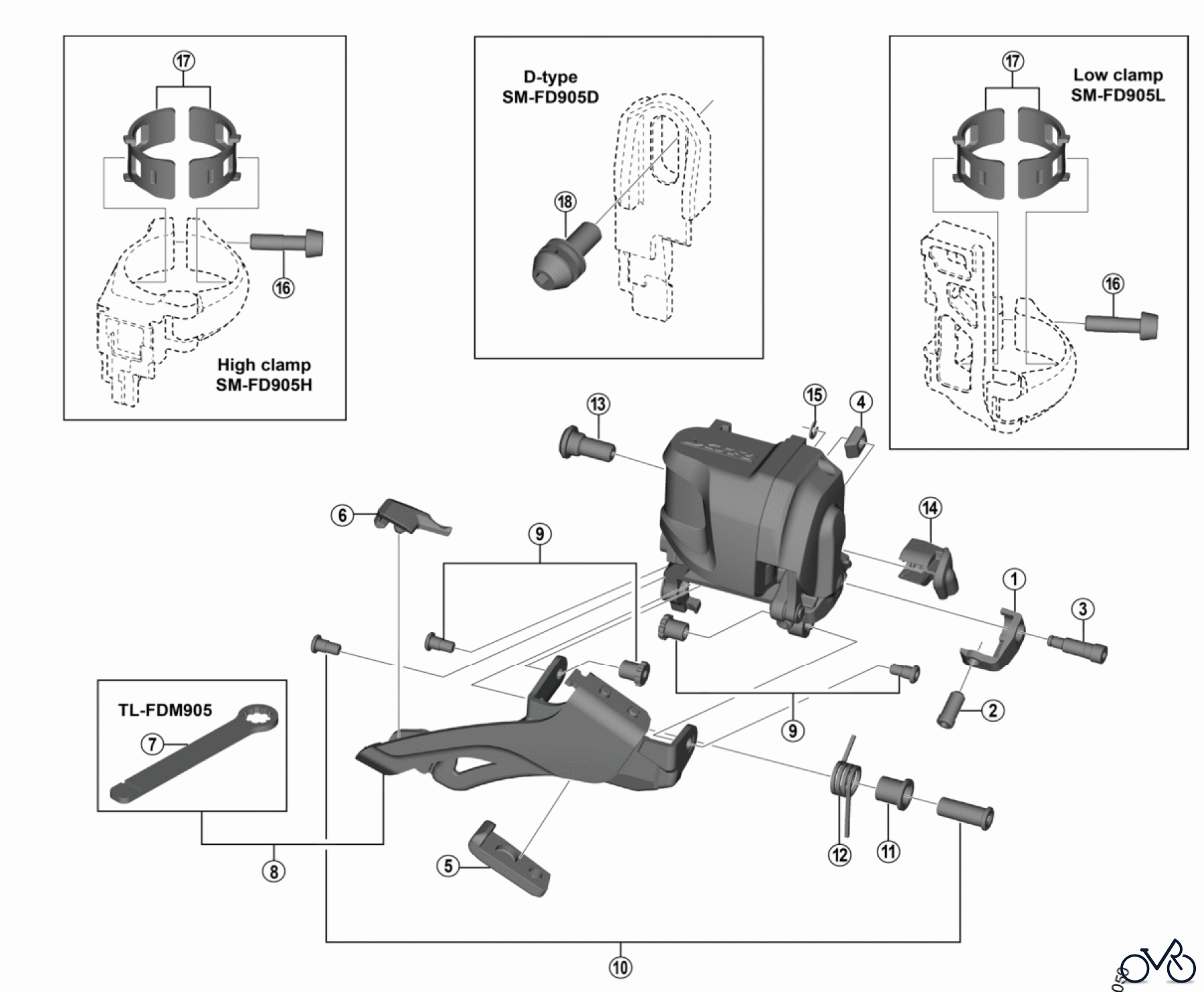 Shimano FD Front Derailleur - Umwerfer FD-M9070 XTR Down Swing Front Derailleur (2x11-speed)