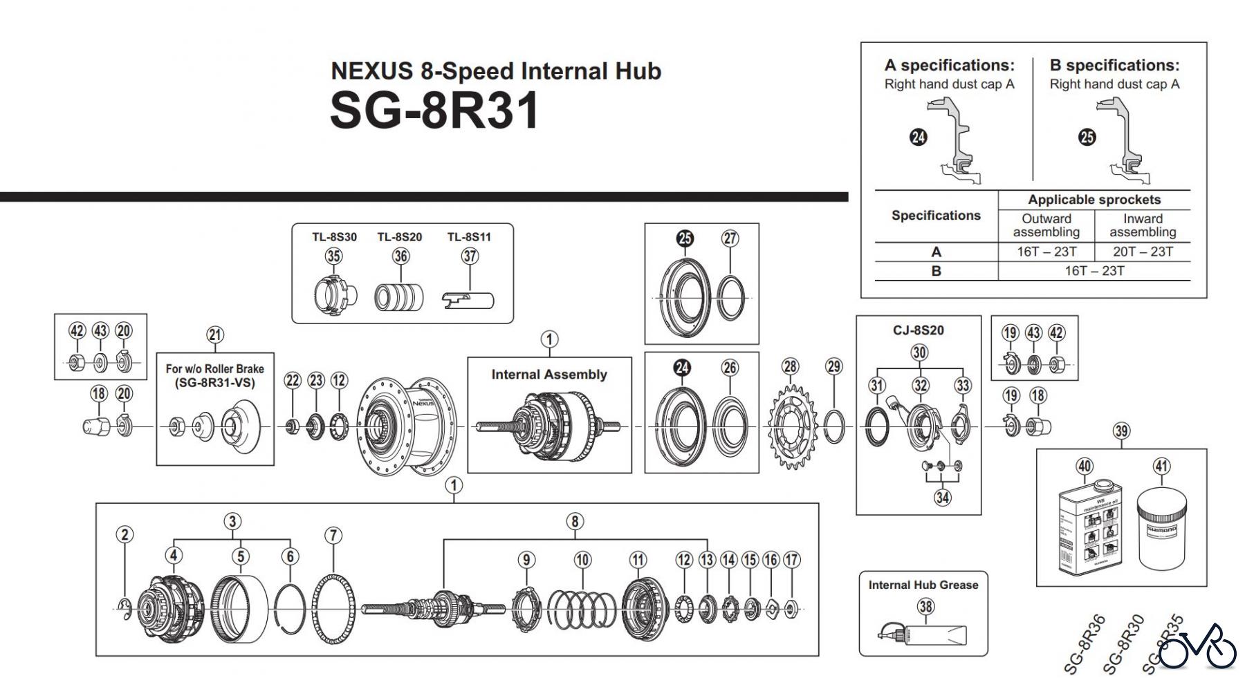 KSG8R31VSA Shimano Nexus SG-8R31 Getriebenabe 8-Gang Freilauf Felgenbremse 