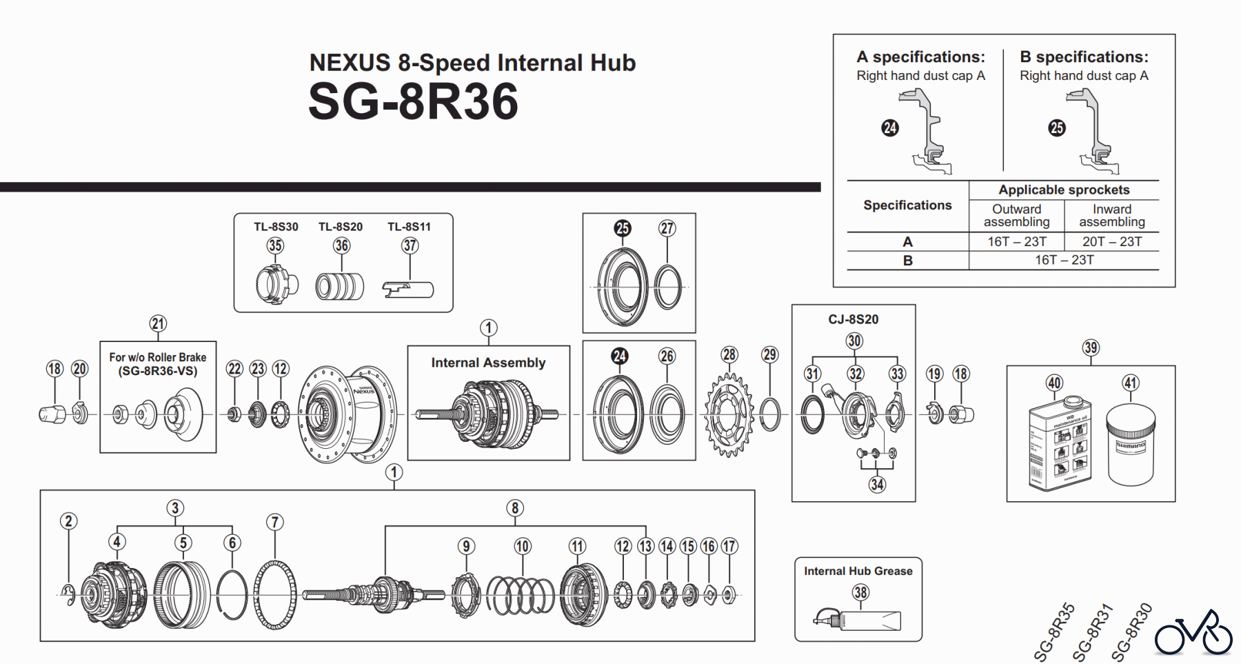  Shimano SG Getriebenabe /Nabenschaltung SG-8R36 NEXUS 8-Speed Internal Hub