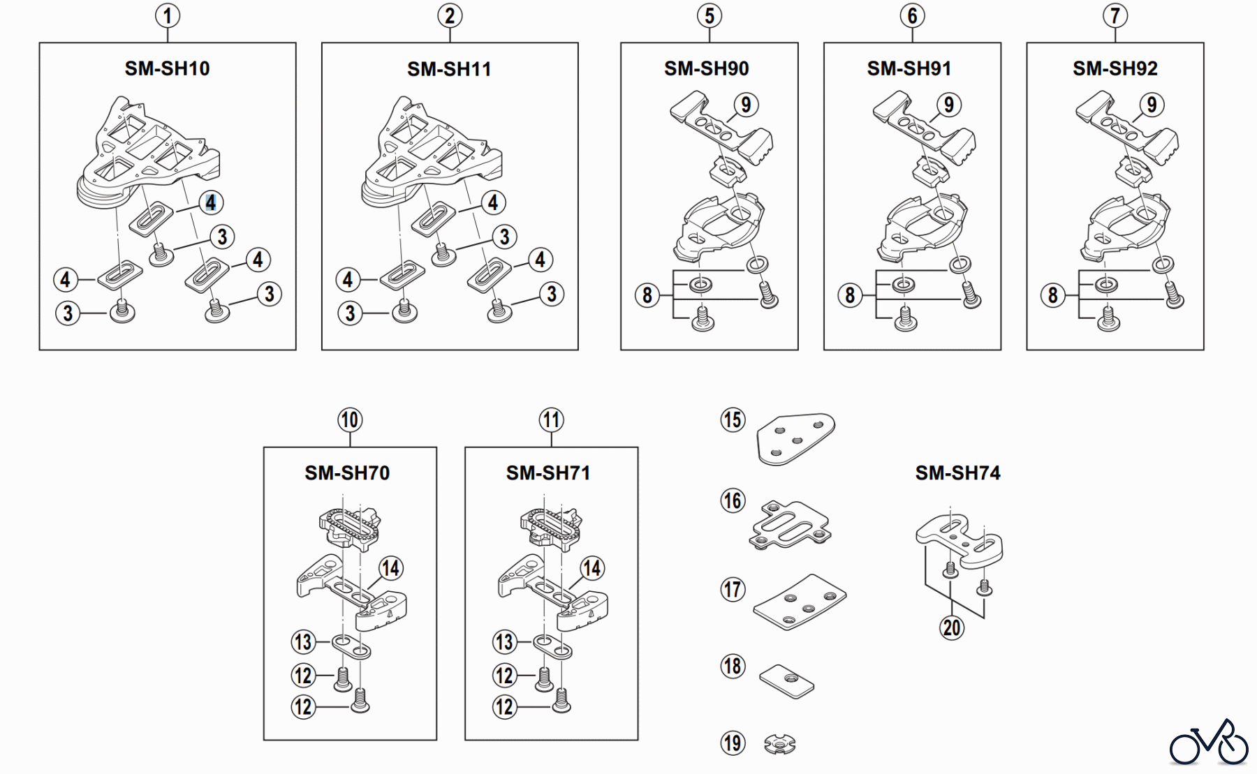  Shimano SM Smallparts - Kleinteile, RT, BT, BB, CD SCHUHPLATTEN für Rennräder SM-SH10, SM-SH11, SM-SH90, SM-SH91, SM-SH92, SM-SH70, SM-SH71, SM-SH74