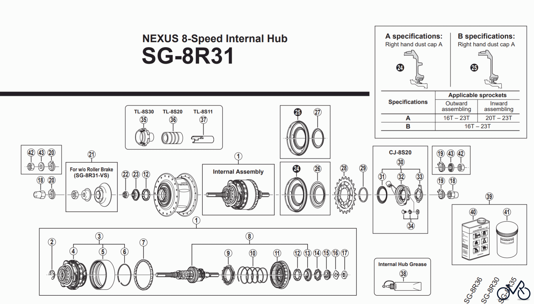  Shimano SG Getriebenabe /Nabenschaltung SG-8R31 NEXUS 8-Speed Internal Hub