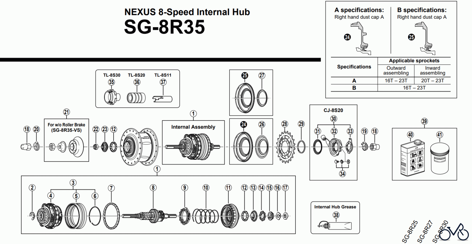  Shimano SG Getriebenabe /Nabenschaltung SG-8R35 NEXUS 8-Speed Internal Hub