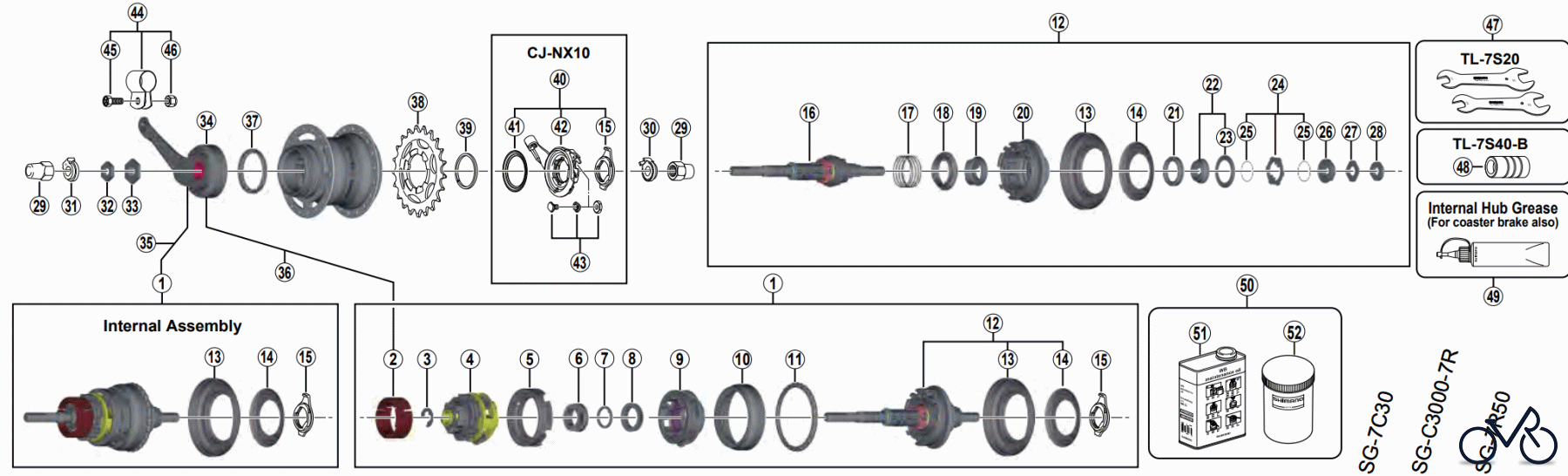  Shimano SG Getriebenabe /Nabenschaltung SG-C3000-7C, SG-C3000-7C-DX  NEXUS 7-Speed Internal Hub w/Coaster Brake