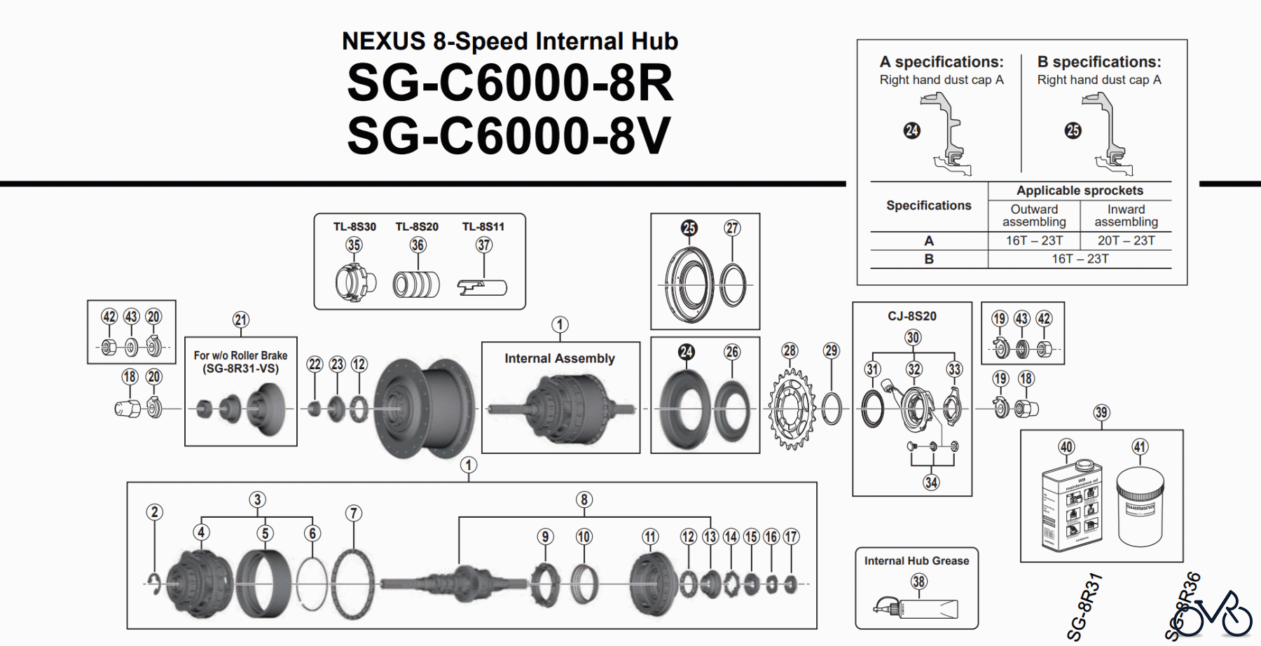  Shimano SG Getriebenabe /Nabenschaltung SG-C6000-8R NEXUS 8-Speed Internal Hub
