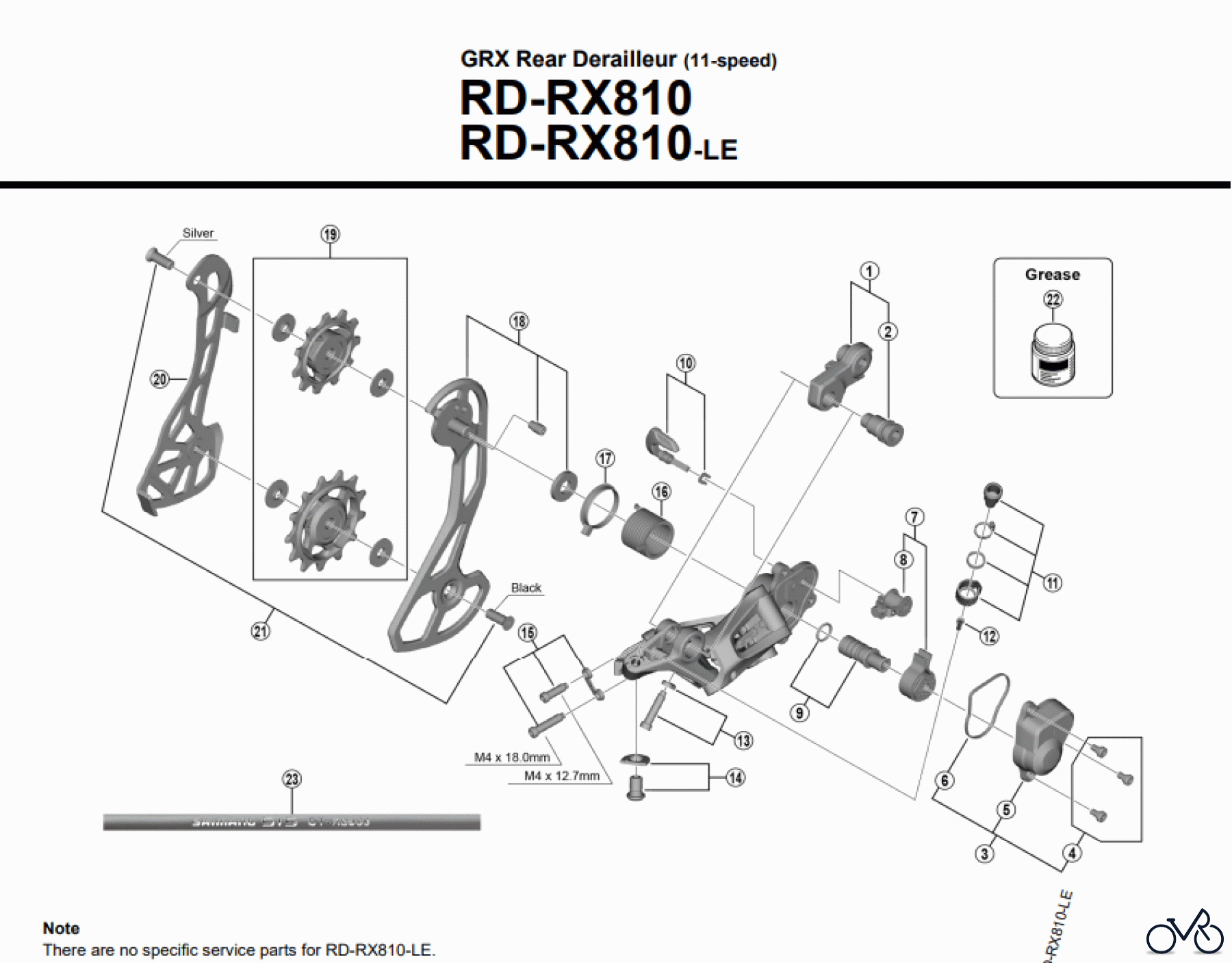  Shimano RD Rear Derailleur - Schaltwerk GRX Rear Derailleur (11-speed) RD-RX810 RD-RX810-LE
