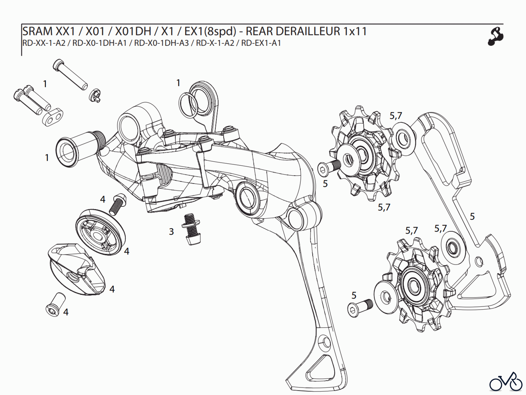  Sram Sram SRAM XX1 / X01 / X01DH / X1 / EX1(8spd) - REAR DERAILLEUR 1x11
