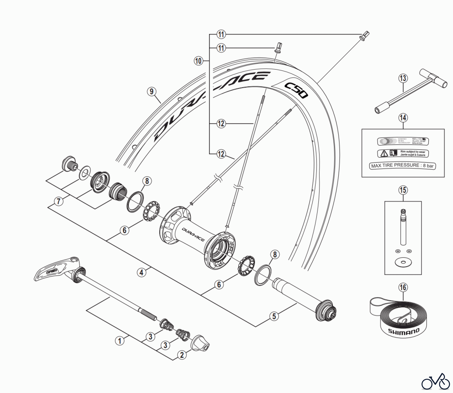  Shimano WH Wheels - Laufräder WH-9000-C50-CL-F-3341B  DURA-ACE Front Wheel