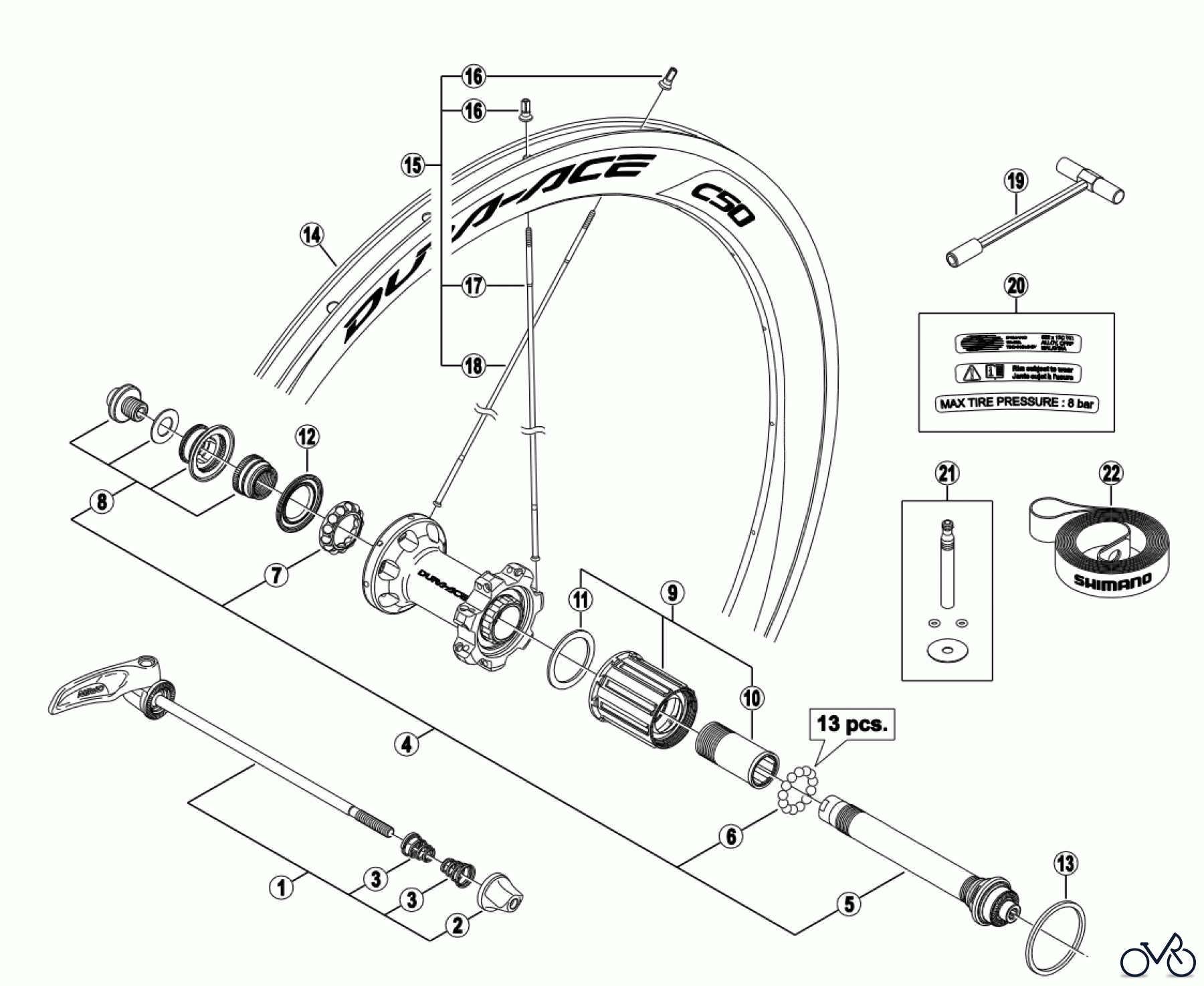  Shimano WH Wheels - Laufräder WH-9000-C50-CL-R-3342B  DURA-ACE Rear Wheel 10/11-Speed