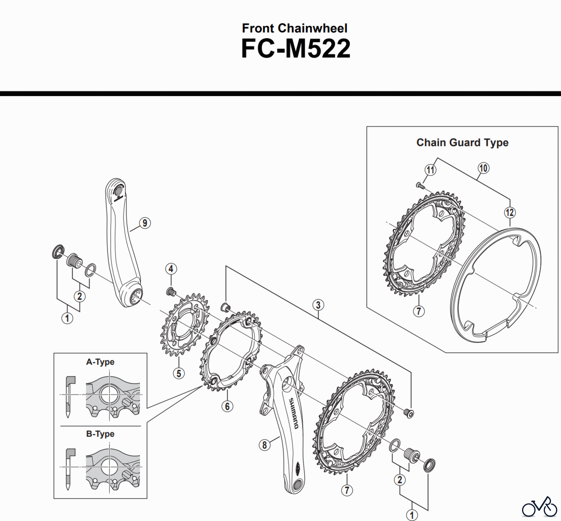  Shimano FC Front Chainwheel - Kurbelsatz, Vorderes Kettenblatt FC-M522