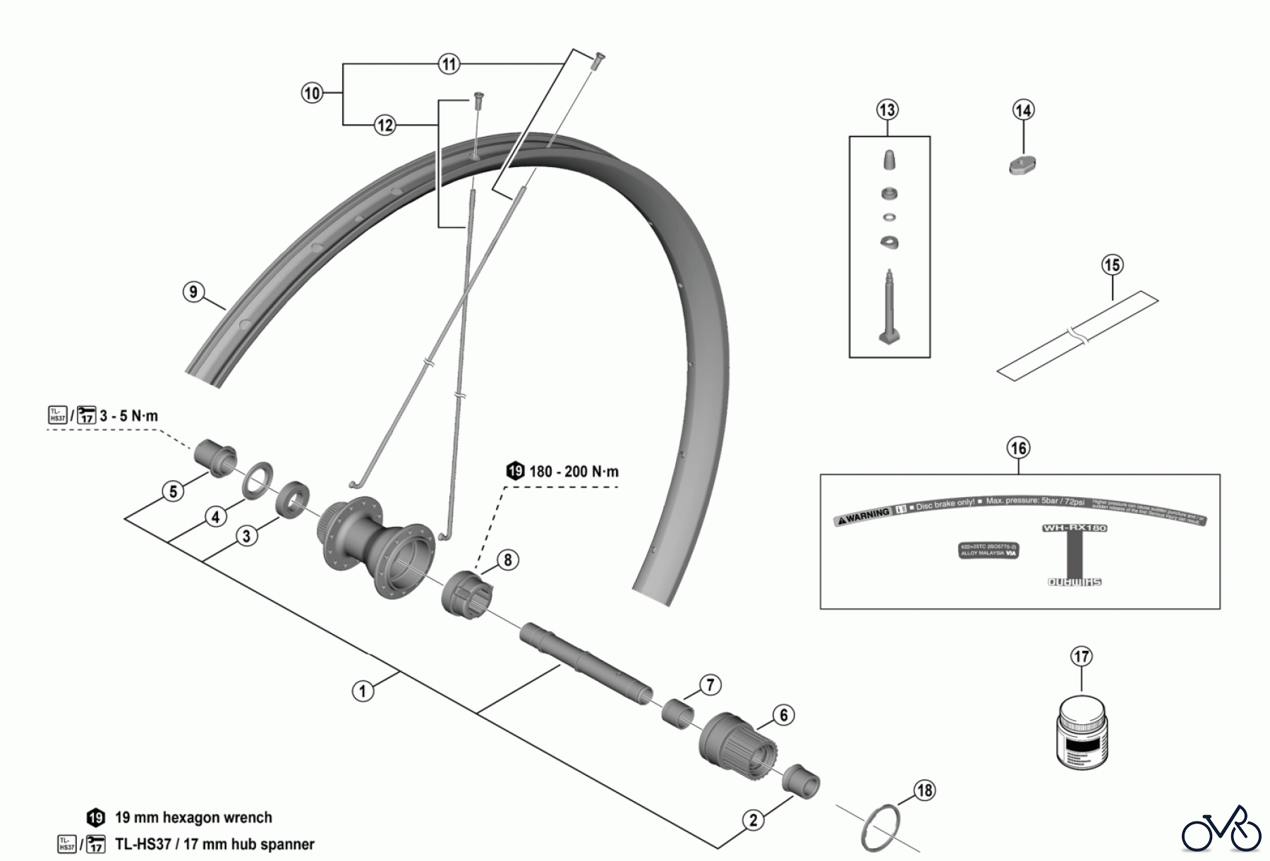 Shimano WH Wheels - Laufräder WH-RX180-TL-R12-700C (-4889A) Rear Wheel 12-speed (MICRO SPLINE) 12/11-speed (HG spline L)